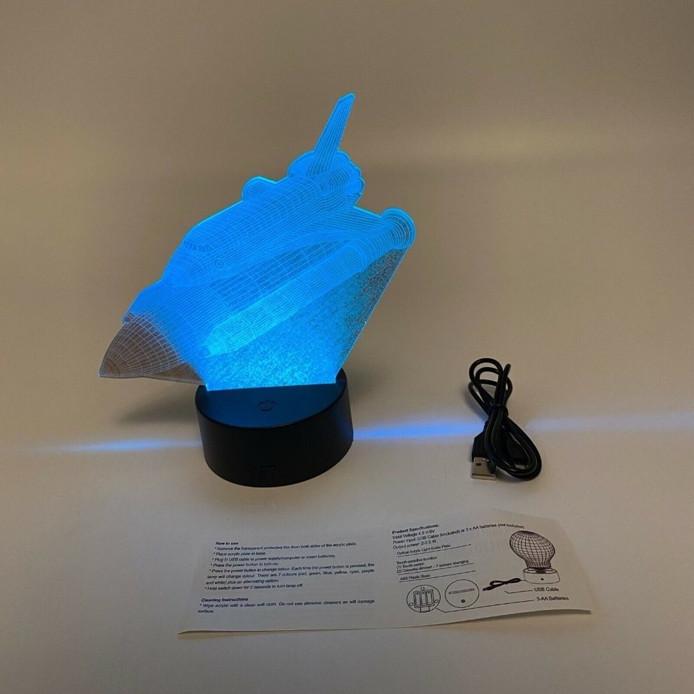 SpaceX Fan Store Night Lamp - Clear Space Shuttle - Multicolor Lights - Battery